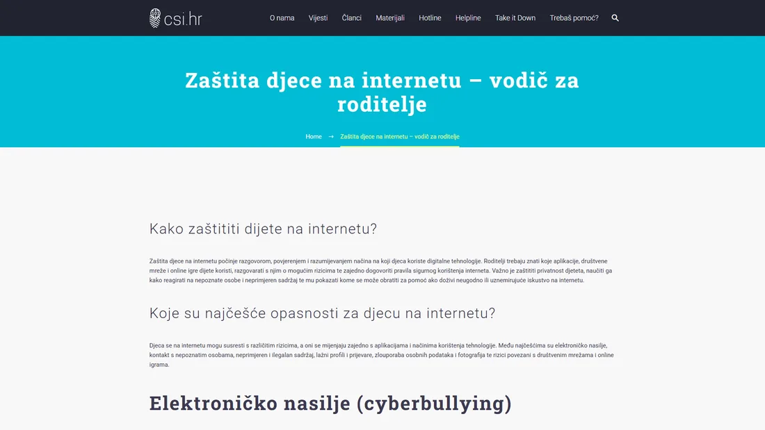 CSI vodič Zaštita djece na internetu — naslov i strukturirani odgovori